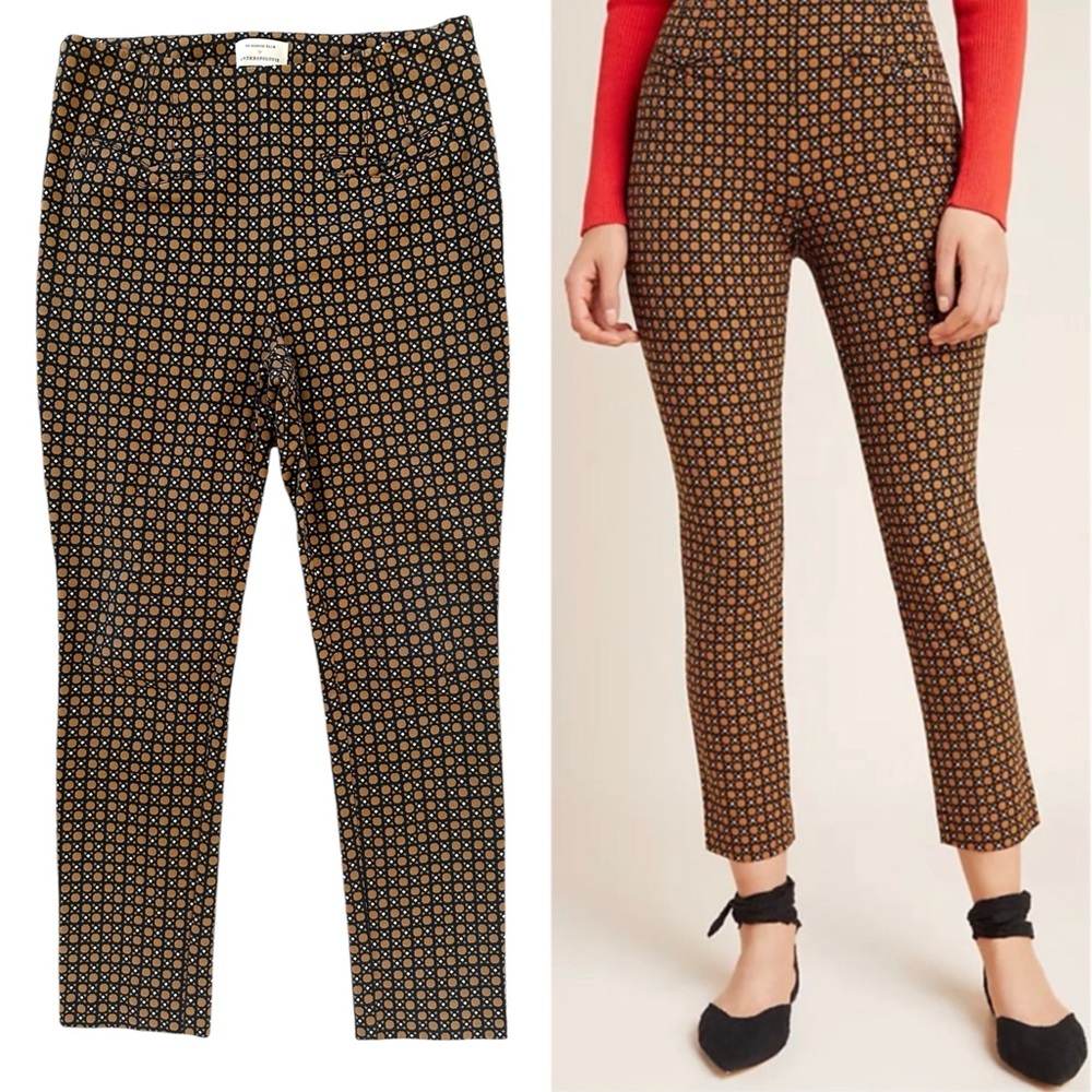 The Essential Slim by Anthropologie Brown & Black Cropped Workwear Trousers US 4